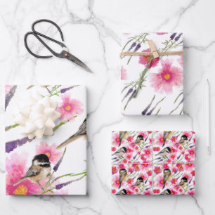 Süße Chickadee-Wasserfarben-Blumen  Geschenkpapier Set