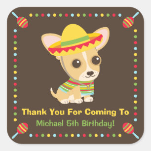 Süße Chihuahua-Mexikanische Kinder-Fiesta-Party-Au Quadratischer Aufkleber
