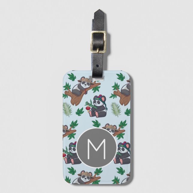 Süße chinesische Pandas Muster Monogramm Gepäckanhänger (Vorderseite Vertikal)