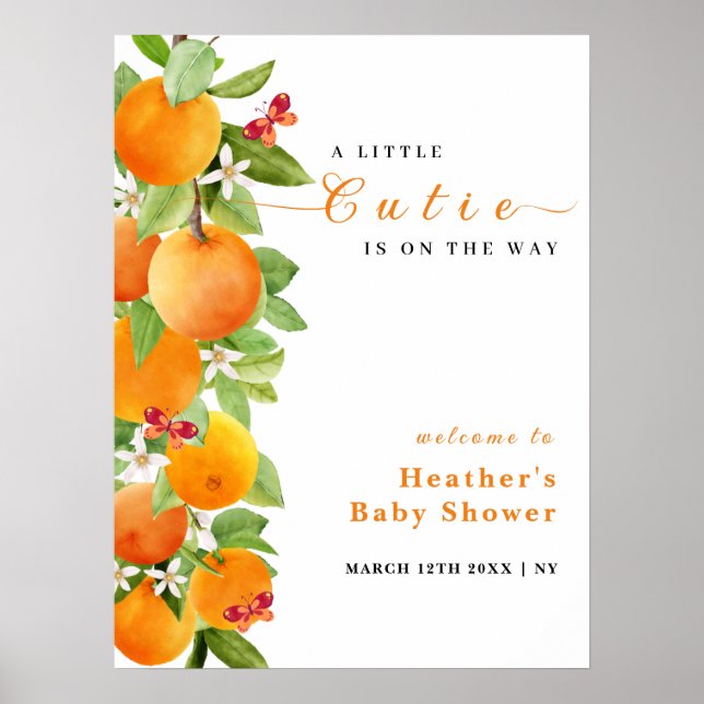 Süsse Citrus Orange Clementine Baby Dusche Willkom Poster (Vorne)