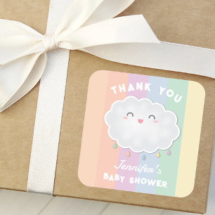 Süße Cloud-Regentropfen Regenbogen-Baby-Shower-Dan Quadratischer Aufkleber