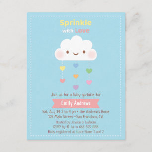 Süße Cloud Sprinkle Regenbogen-Herzen Baby Shower Einladung