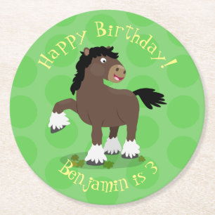 Süße Clydesdale-Zugpferd-Cartoon-Illustration Runder Pappuntersetzer