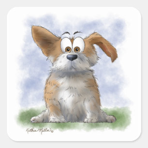 Süße Corgi-Cartoon Quadratischer Aufkleber