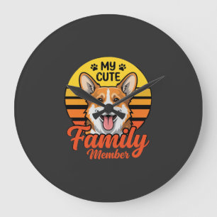 Süße Corgi-Familienmitglied-Hundefreund Große Wanduhr
