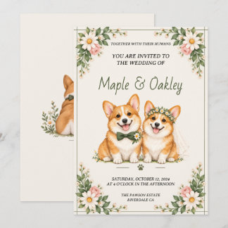 Süße Corgi-Hunde-Hochzeitseinladung Floral Rustika Einladung