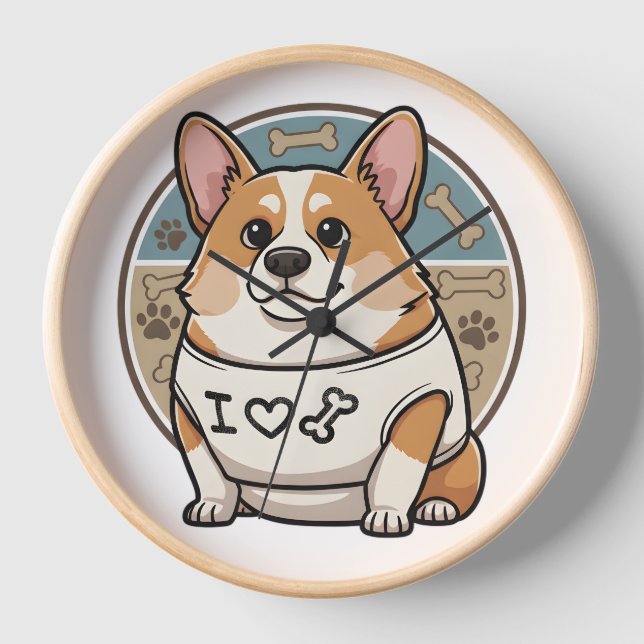 Süße Corgi-Hundeuhr mit Knochenmuster Uhr (Vorderseite)