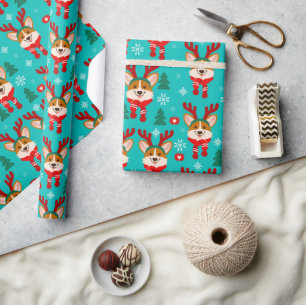 Süße Corgi-Rentier-Weihnachts-Verpackungspapier Geschenkpapier