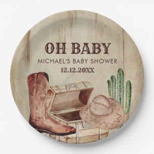 Süße Cowboy-Baby-Party Western-Stiefel Pappteller
