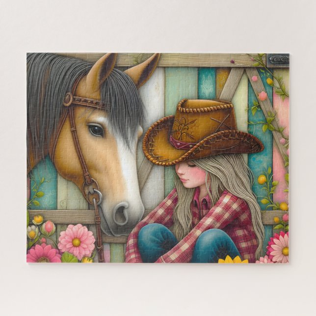 Süße Cowgirl Pferd Blumen (Horizontal)