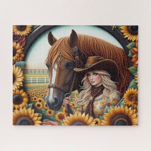 Süße Cowgirl Pferd Sonnenblume