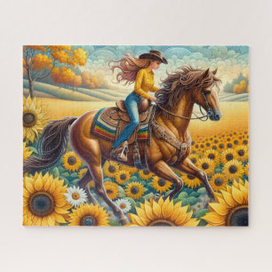 Süße Cowgirl Pferd Sonnenblume
