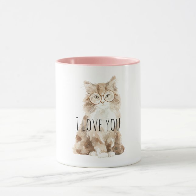 Süße Creme-Katze mit Brille Tasse (Zentrum)