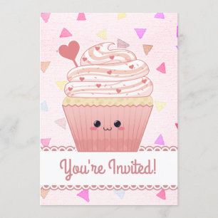 Süße Cupcake-Herzen rosa Einladung