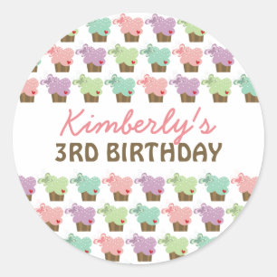 Süße Cupcakes Schmetterlinge Whimsical Mädchen Geb Runder Aufkleber