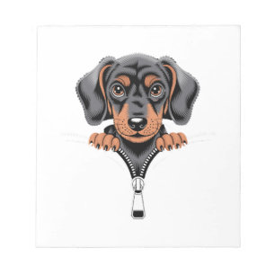 Süße Dachshund-Illustration, die aus einem Reißver Notizblock