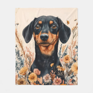 Süße Dachshund mit Wildblumen Malerei Fleecedecke