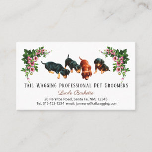 Süße Dachshund-Welpen Haustierpflege Floral Visitenkarte