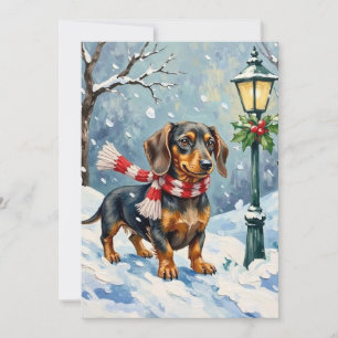 Süße Dachshund-Welpen Kuschel-Winter-Schal-Kunst Feiertagskarte