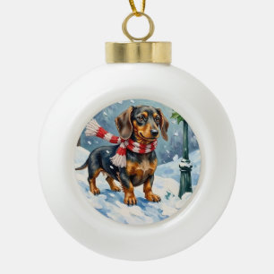 Süße Dachshund-Welpen Kuschel-Winter-Schal-Kunst Keramik Kugel-Ornament