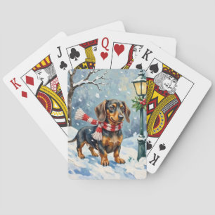Süße Dachshund-Welpen Kuschel-Winter-Schal-Kunst Spielkarten
