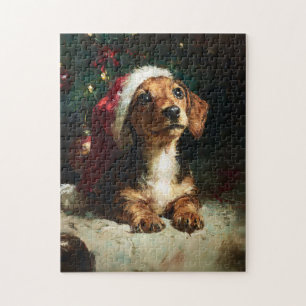 Süße Dachshund-Welpen-Weihnachtsmalerei