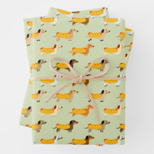 Süße Dachshunde Wiener Hund Hot Dog Lustiges Muste Geschenkpapier Set