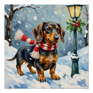 Süße Dackel-Welpen Kuscheliger Winter-Schal Kunst Poster
