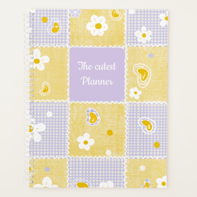 Süße Daisy-Patchwork-Ästhetik Gingham Personalisie Planer (Vorderseite)