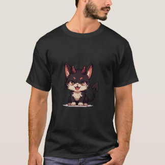 Süße Dämonenkatze Pixel Art – 8-Bit Teufel Katze T-Shirt