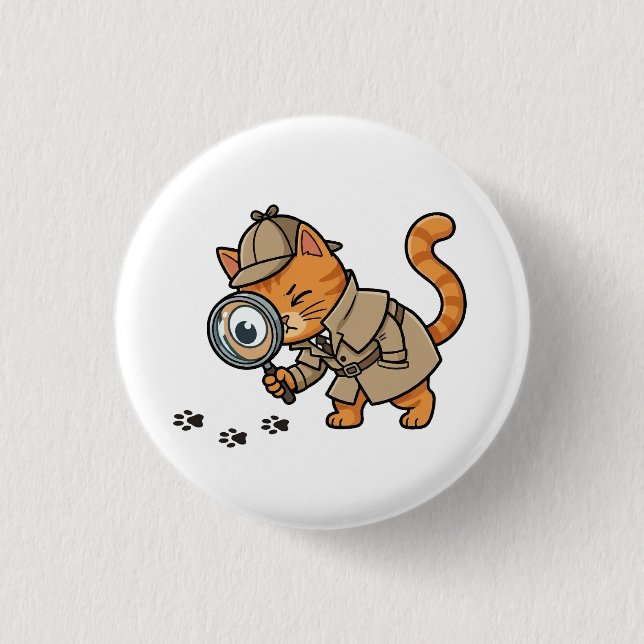 Süße Detektivkatze Knopf Button (Vorderseite)