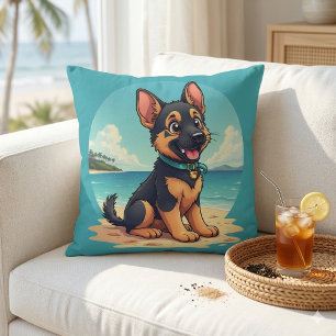Süße Deutsche Schäferhund-Welpen Strand Illustrati Kissen