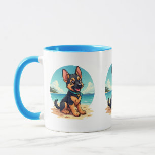 Süße Deutsche Schäferhund-Welpen-Strand-Illustrati Tasse