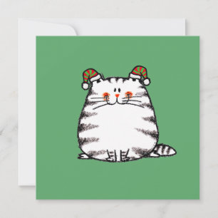 Süße dicke Katze mit zwei Weihnachtsmützen Karte