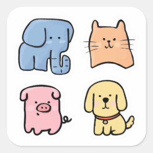Süße dicke Kawaii-Haustier-Tier-Stickerblatt-Packu Quadratischer Aufkleber