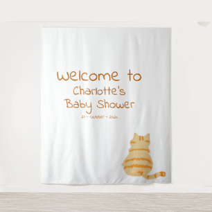 Süße dicke orange Katze Baby Shower Foto Hintergru Wandteppich
