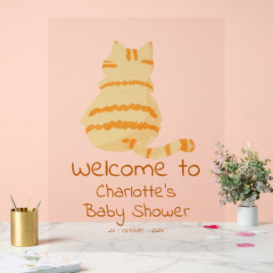 Süße dicke orange Katze Baby Shower Willkommen Acrylschild