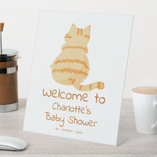 Süße dicke orange Katze Baby Shower Willkommen Sockelschild