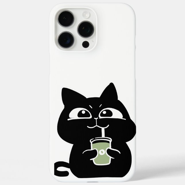 Süße dicke schwarze Katze iPhone 16 Pro Max Hülle (Rückseite)