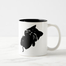 Süße dicke schwarze Katze Kaffeetasse - weinen