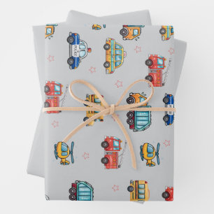 Süße Dienstfahrzeuge Geschenkpapier Set