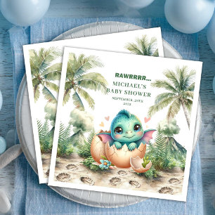 Süße Dino-Baby-Party-schlüpft-bald-Namens-Serviett Serviette