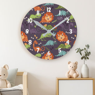 Süße Dinosaurier Dino-Jungen-Zimmer-Dekor-Muster Runde Wanduhr