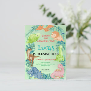 Süße Dinosaurier-Dschungel-Schulkinder-Geburtstags Postkarte