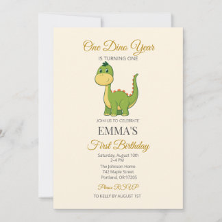 Süße Dinosaurier-Einladung zum 1. Geburtstag Einladung