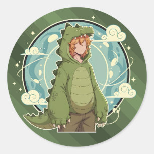 Süße Dinosaurier-Fantasy-Jungen-Kunst Runder Aufkleber