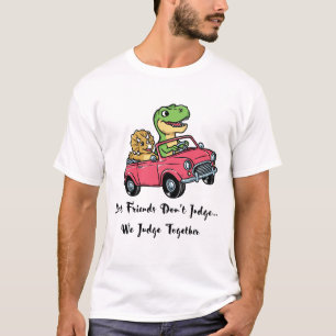 Süße Dinosaurier-Freunde fahren mit rosa Auto Cart T-Shirt