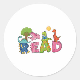 Süße Dinosaurier lesen Buch Grundschullehrer Runder Aufkleber