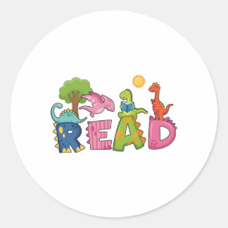 Süße Dinosaurier lesen Buch Grundschullehrer Runder Aufkleber