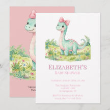 Süße Dinosaurier Mit Rosa Schleife Baby Shower